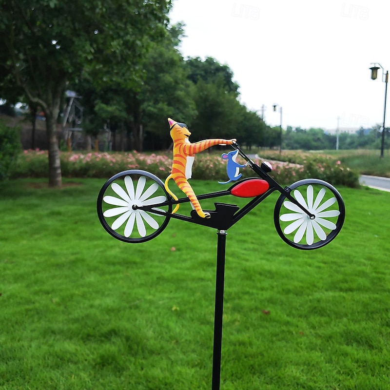 Bicycle Metal Wind Spinner Wrought Iron Metal Garden Decoration Windmill Cat Mouse Motorcycle
