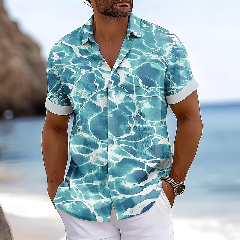 Men's Seawater Summer Hawaiian Shirt Aloha Shirt Short Sleeve Hawaiian Beach Vacation Beach Summer Spring Turndown Button Up Blue 2# Blue 1# Blue