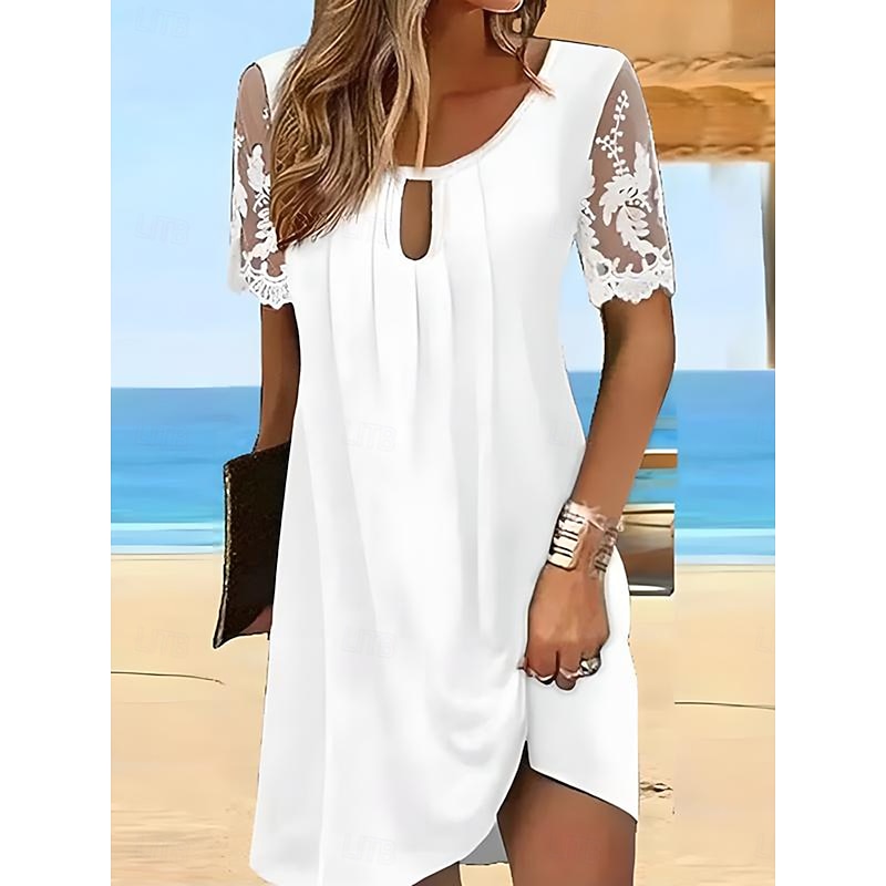 Women's Mini Dress White Dress Classic Casual Daily Loose Fit Short Sleeve Crew Neck White Summer