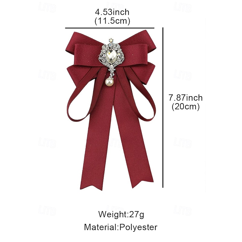Elegant Burgundy Bow Tie with Jewel Pendant – Victorian Style Women's Accessory for Formal Events, Weddings and Cosplay3