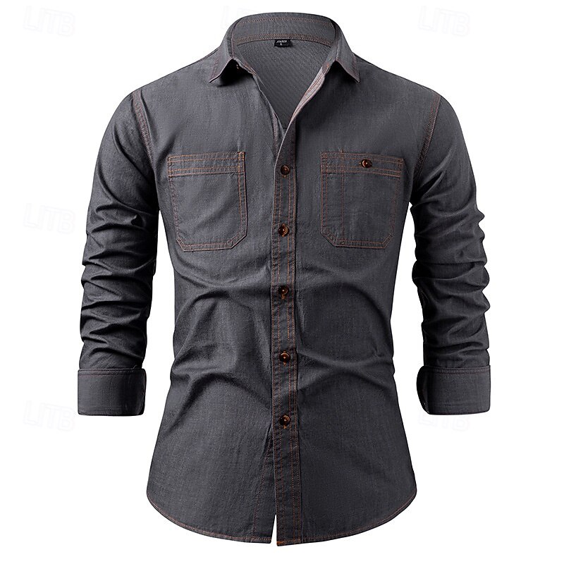 Men's Shirt Summer Shirt Casual Shirt Beach Shirt Button Up Shirt Dark Blue Gray Light Blue Long Sleeve Plain Lapel Vacation Hawaiian Pocket Clothing Apparel Fashion Casual Comfortable