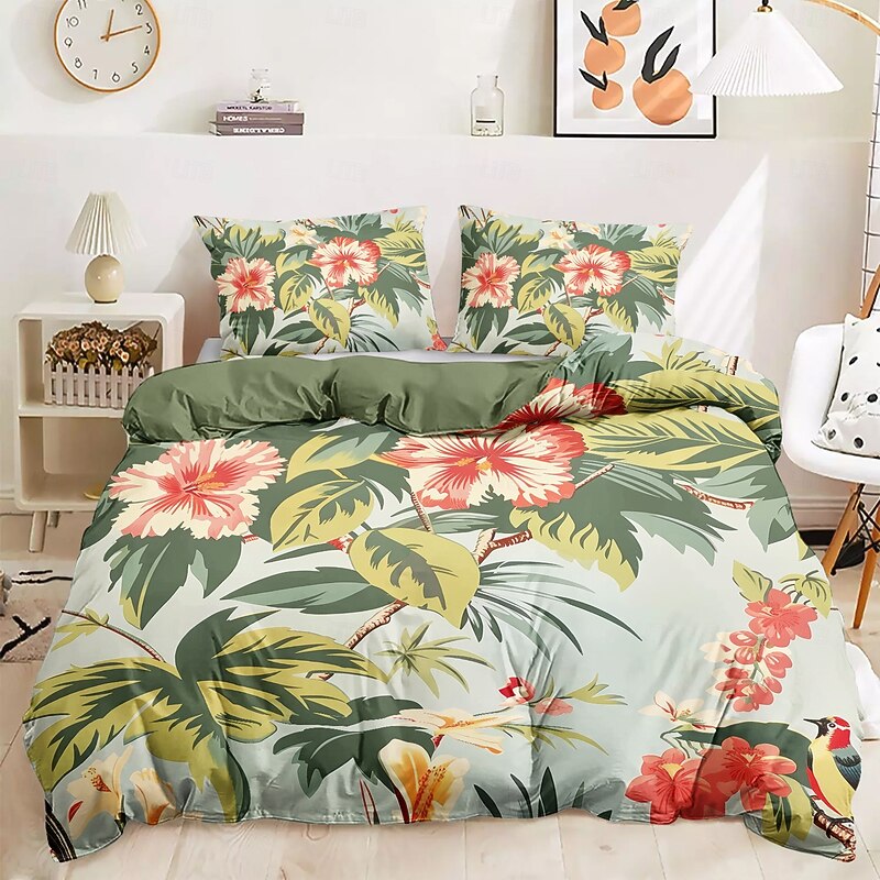 Tropical Plant Duvet Cover Bed Set 2-piece Set 3-piece Set Lightweight Soft Short Plush Set Thickened Felt Square Bed2