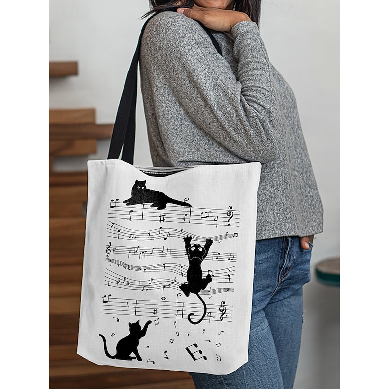 Large Capacity Tote Bag with 3D Cat Print and Paw Patterns – Casual Lightweight Shopping Bag for Cat Lovers, Perfect for Daily Use and Gift Giving
