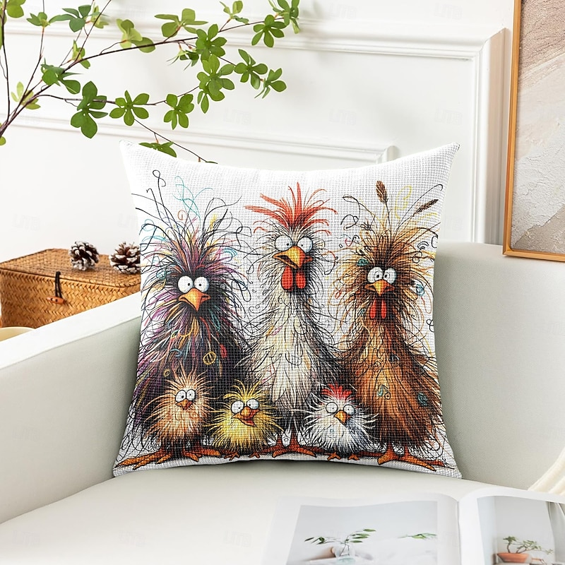 Funny Animal Decorative Toss Pillows Cover 1PC Soft Square Couch Cushion Case Pillowcase for Bedroom Livingroom Sofa Chair Chicken Family4