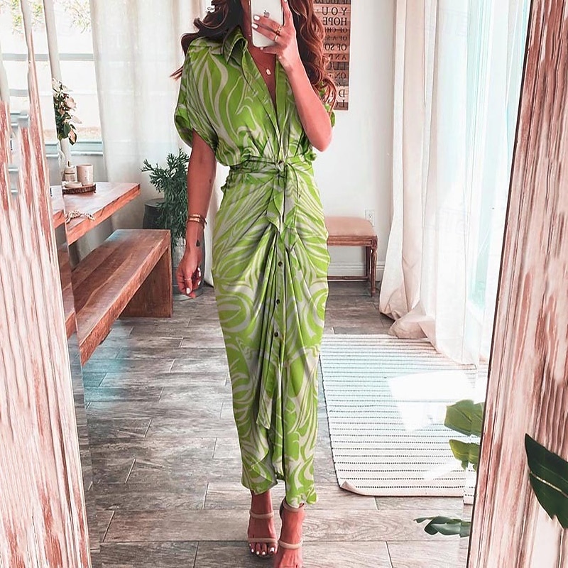 Women's Long Dress Maxi Dress Shirt Dress Casual Dress Summer Dress Stylish Sexy Vacation Daily Date Regular Fit Floral Graphic Short Sleeve Lapel Black Pink Red Blue Summer Spring3