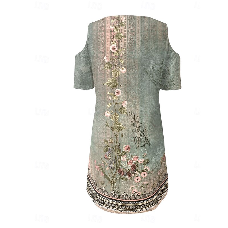 Women's Long Dress Maxi Dress A Line Dress Boho Dress Elegant Stylish Casual Vacation Daily Regular Fit Floral Short Sleeve V Neck Red Blue Purple Green Summer Spring4