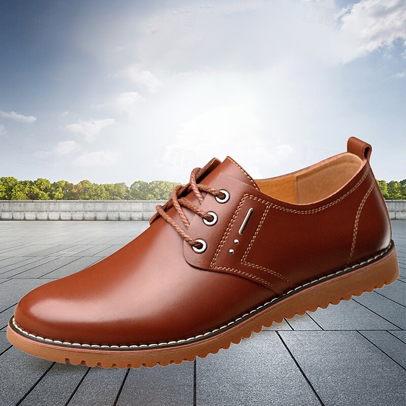 Men's Casual Brown Faux Leather Lace-Up Shoes – Lightweight Design Non-Slip Sole, Perfect for Daily Wear, Office and Semi-Formal Occasions3