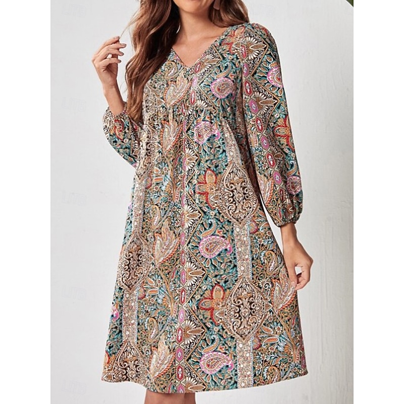 Women's Mini Dress Petite Dress Vintage Dress A Line Dress Boho Dress Stylish Casual Vacation Daily Regular Fit Floral Long Sleeve V Neck Red Summer