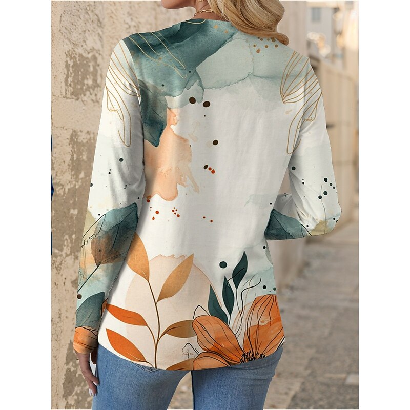 Women's T shirt Crew Neck Long Sleeve Tunic Floral Graphic Casual  Regular Tops Daily Print Yellow Spring Fall2