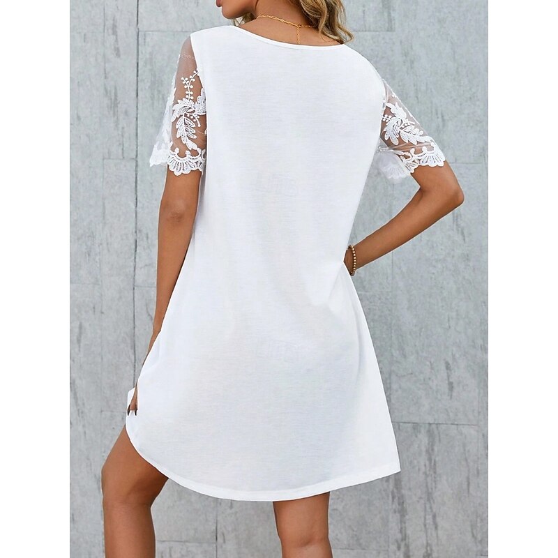 Women's Mini Dress White Dress Classic Casual Daily Loose Fit Short Sleeve Crew Neck White Summer3