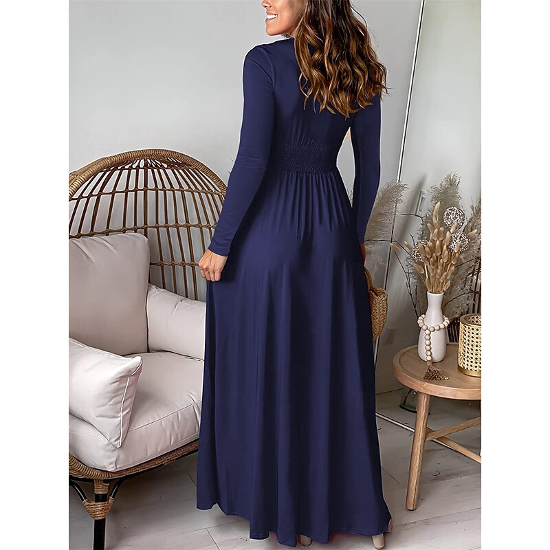 Women's Maxi Dress Party Dress Cocktail Dress Wedding Guest Dress Chiffon Dress Elegant Stylish Ethnic Vacation Party Daily Regular Fit Plain Long Sleeve V Neck Blue Green Spring Fall3
