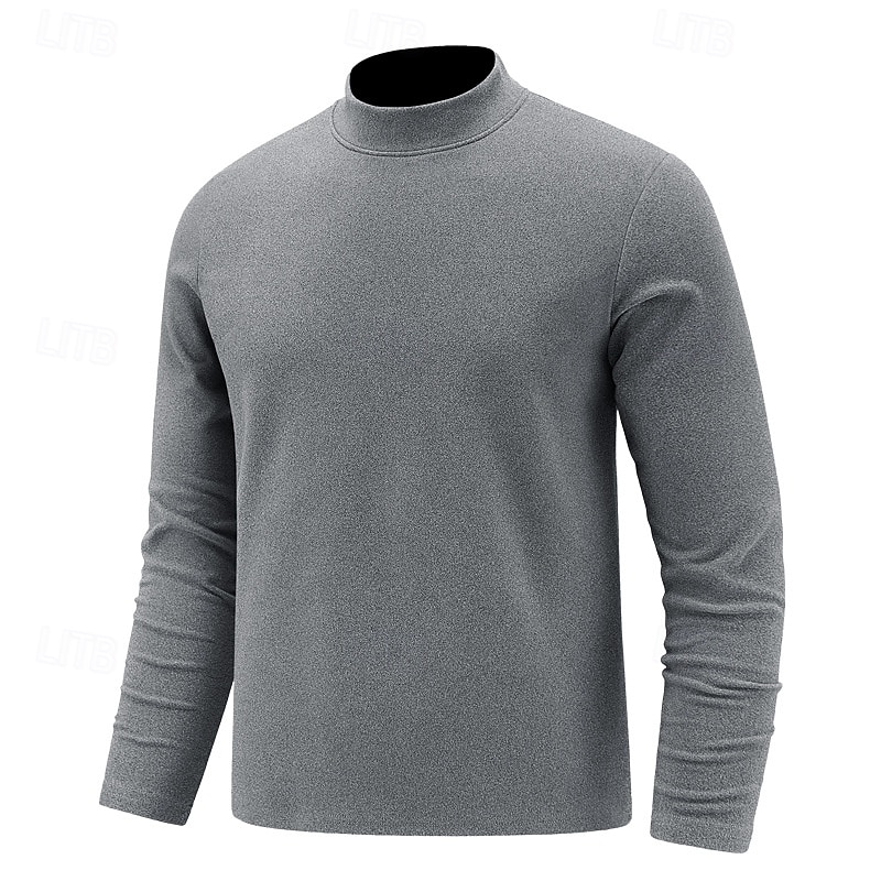 Men's T Shirt Long Sleeve Standing Collar Spring Winter Spring &  Fall Solid Color Casual Daily Leisure Casual / Sporty Quick Dry Athleisure Casual Daily Black Red Brown Top Tee for Men