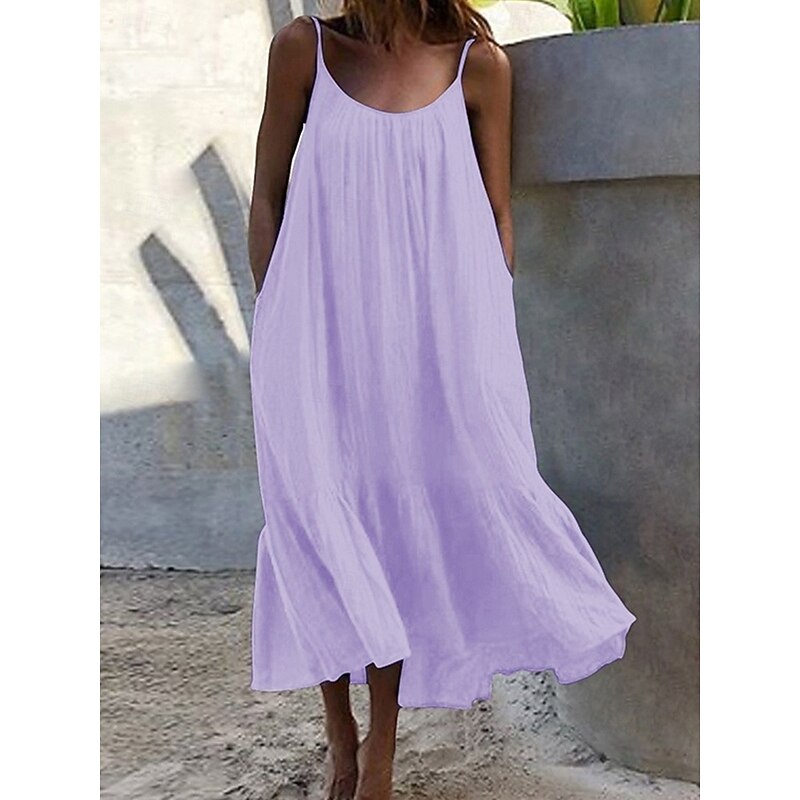 Women's Maxi Dress Cotton Linen Dresses Casual Dress Tank Dress Slip Dress Basic Casual Vacation Daily Regular Fit Plain Sleeveless U Neck Black White Blue Purple Summer4