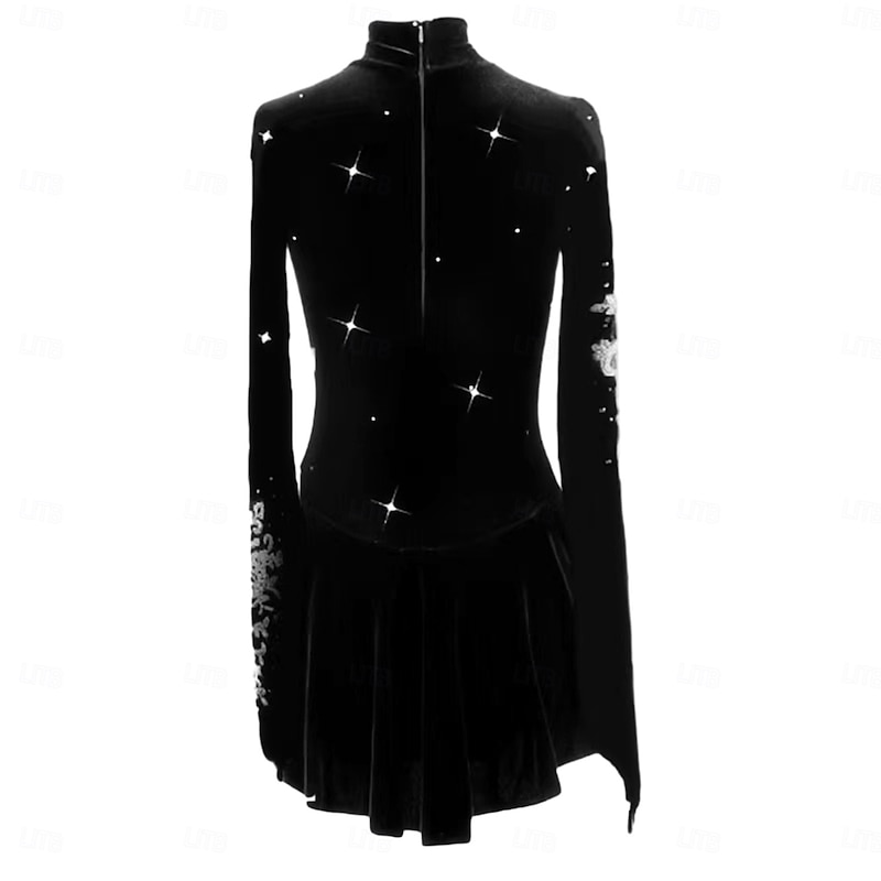 Figure Skating Dress Women's Girls' Ice Skating Dress Black Dark Green Thumbhole Halo Dyeing Mesh Spandex Stretchy Training Practice Professional Skating Wear Thermal Warm Classic Crystal / Rhinestone4