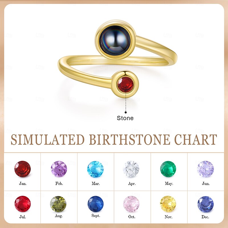 Personalized Projection Ring Custom Best Gift for Mom - Birthstone and Photo Projection, Birthstone Color and Photo, Perfect Romantic Gift for Wife or Girlfriend2