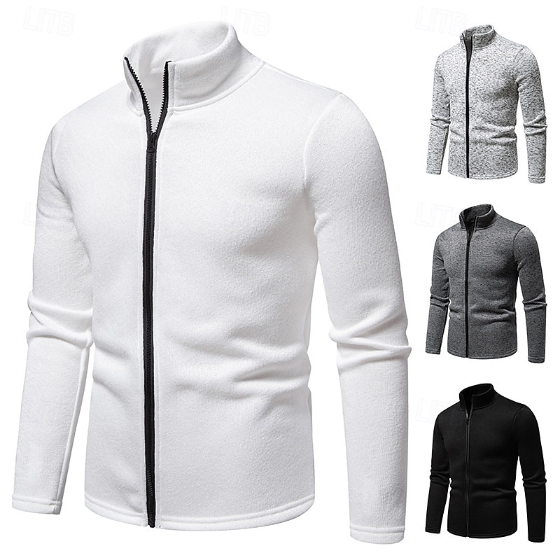 Men's Lightweight Jacket Summer Jacket Casual Jacket Vacation Daily Warm Pocket Fall & Winter Plain Fashion Classic Stand Collar Regular Black White Light Grey Dark Gray Jacket