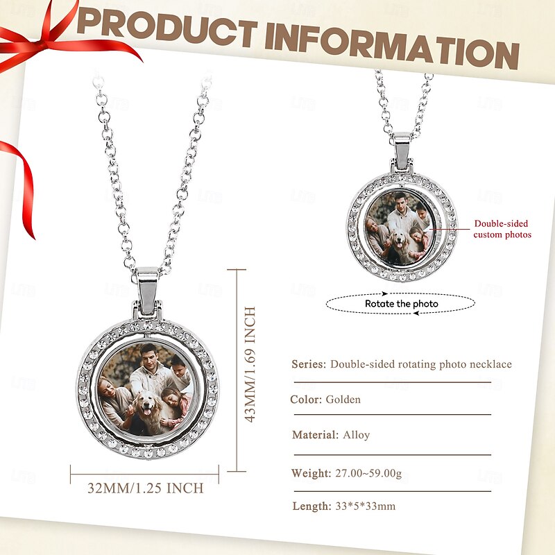 Personalized Wedding Gift Custom Best Gift for Mom – Custom Photo Rotating Necklace, Double-Sided Silver Pendant, Perfect Wedding Gift for Lovers, Enhance Relationships, Ideal Timing2