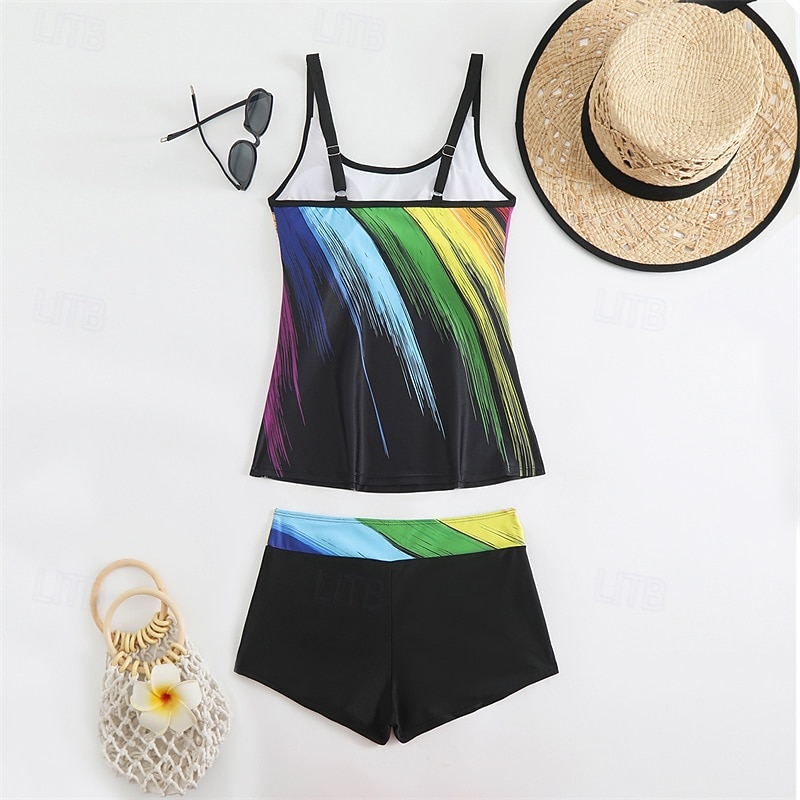 Women's Tankini Two Piece Swimsuit Swimwear Swimwear Yellow Blue Breathable Quick Dry Lightweight Sleeveless - Swimming Surfing Beach Summer Spring Plus Size3