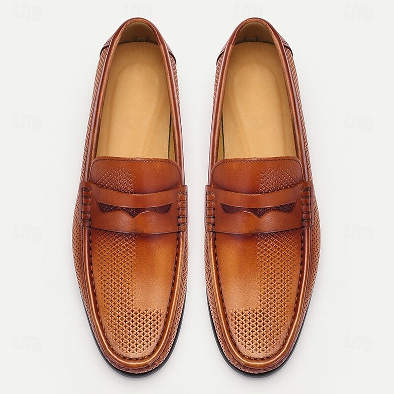 Men's Premium Cowhide Embossed Leather Loafers - Stylish Textured Design for Casual and Formal Occasions4