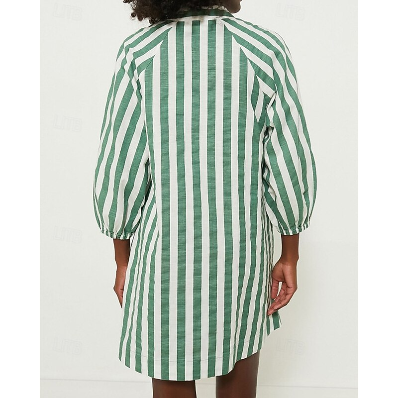 Women's Mini Dress Shirt Dress Casual Dress Summer Dress Stylish Casual Vacation Daily Date Regular Fit Stripe 3/4 Length Sleeve V Neck Pink Green Summer Spring4