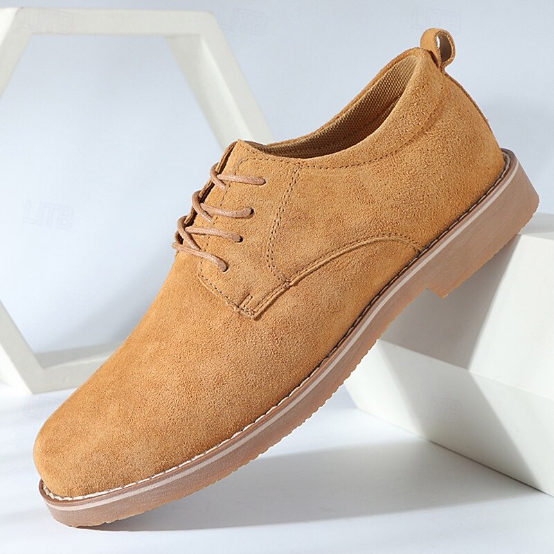 Men's Tan Suede Lace-Up Shoes – Comfortable Casual Footwear for Everyday Use and Smart Casual Occasions