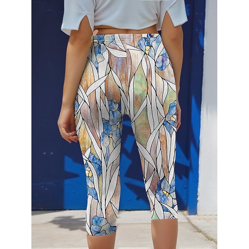 Women's Leggings Capri Pants High Elasticity Fashion Streetwear Full Length High Waist Floral Printing Thermal Warm Breathable Soft  Outdoor Daily Yellow Fall Winter Regular Fit3