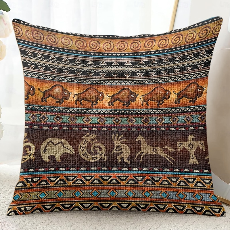 Vintage Tribal Decorative Toss Pillows Cover 1PC Soft Square Couch Cushion Case Pillowcase for Bedroom Livingroom Sofa Chair2