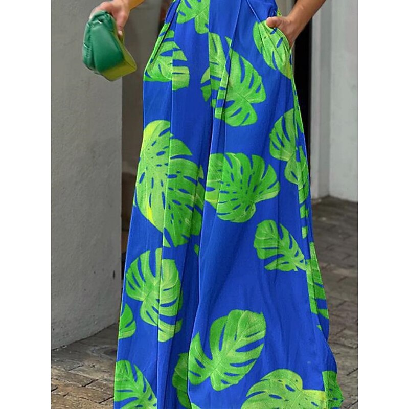 Women's Normal Jumpsuit Active Floral Short Sleeve V Neck High Waist Vacation Daily Regular Fit Black White Blue Summer3