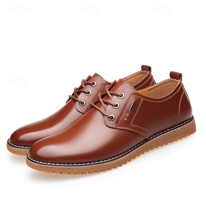 Men's Casual Brown Faux Leather Lace-Up Shoes – Lightweight Design Non-Slip Sole, Perfect for Daily Wear, Office and Semi-Formal Occasions4