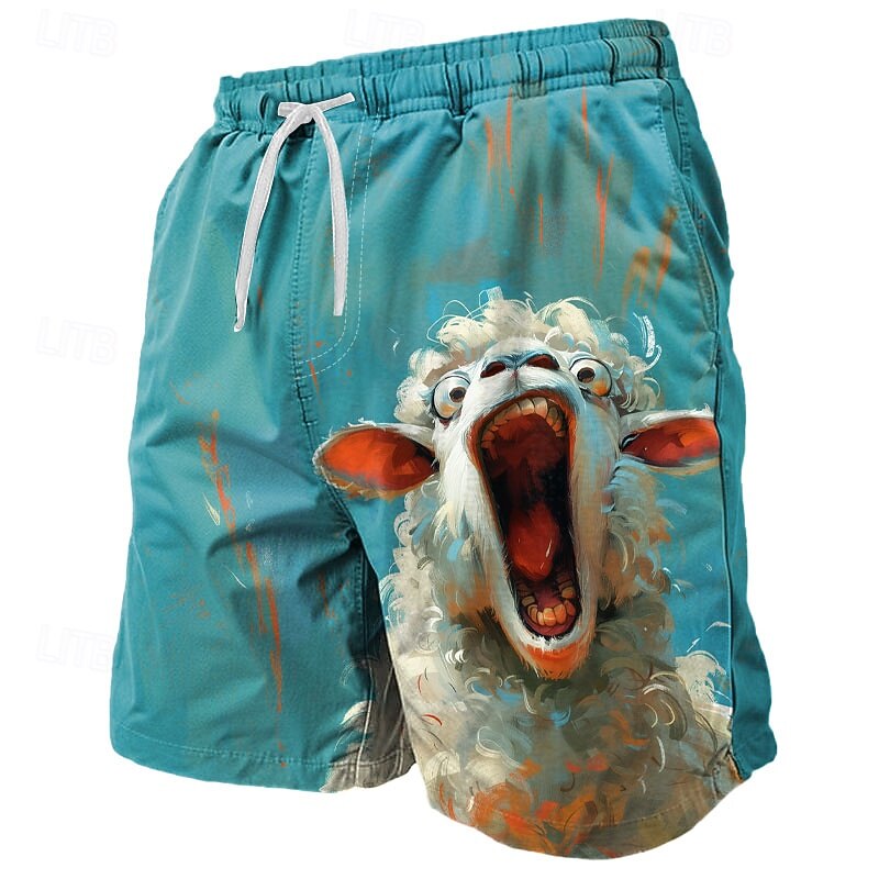 Men's Animal Sheep Funny Swimming Trunks Board Shorts Swim Shorts Mid Waist Streetwear Hawaiian Casual Daily Holiday Pocket Drawstring Elastic Waist Designer Clothing Apparel