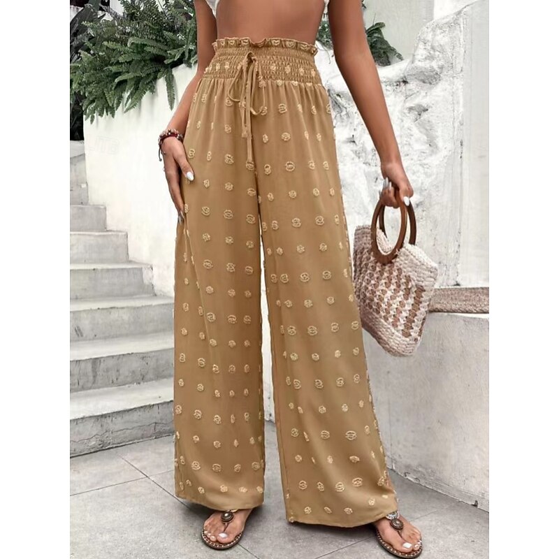 Women's Wide Leg Chinos Fashion Streetwear Full Length High Waist Plain Elastic Waistband Jacquard Comfy Soft Comfortable Micro-elastic Outdoor Street Pink Green Khaki Summer Spring Regular Fit2