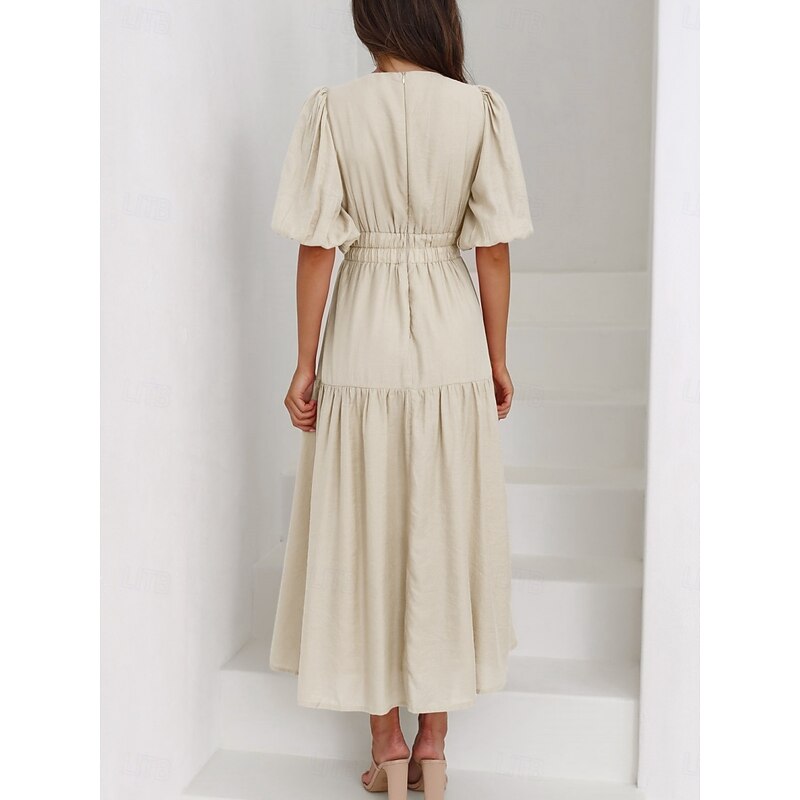 Women's Maxi Dress Casual Dress Swing Dress Basic Casual Vacation Daily Regular Fit Plain Short Sleeve V Neck Black Green Apricot Light Blue Summer2