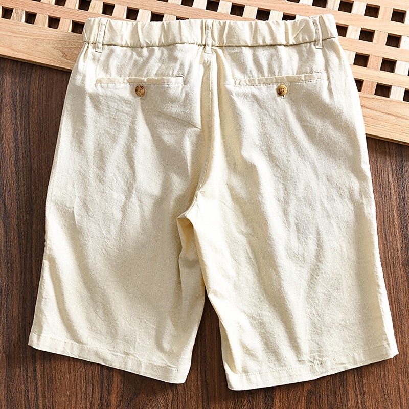 Men's Shorts Linen Shorts Summer Shorts Beach Shorts Pocket Elastic Waist Straight Leg Plain Comfort Breathable Knee Length Outdoor Business Daily Fashion Retro Vintage Black Navy Blue2