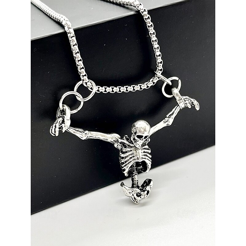 Gothic Skeleton Pendant Necklace – Punk Style Alloy Chain for Men and Women, Perfect for Halloween, Cosplay and Alternative Fashion