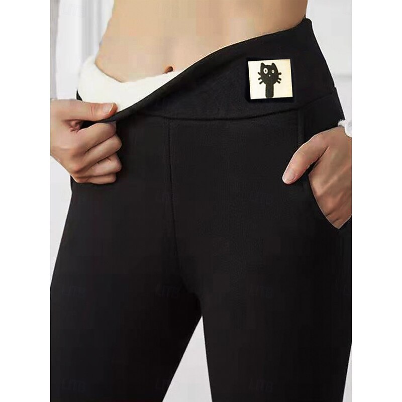 Women's Fleece Pants Tights Leggings Basic Casual Lounge Full Length High Waist Solid Color High Cut Thermal Warm High Elasticity Office Daily Lamb wool leggings (kitten) Fall & Winter Skinny