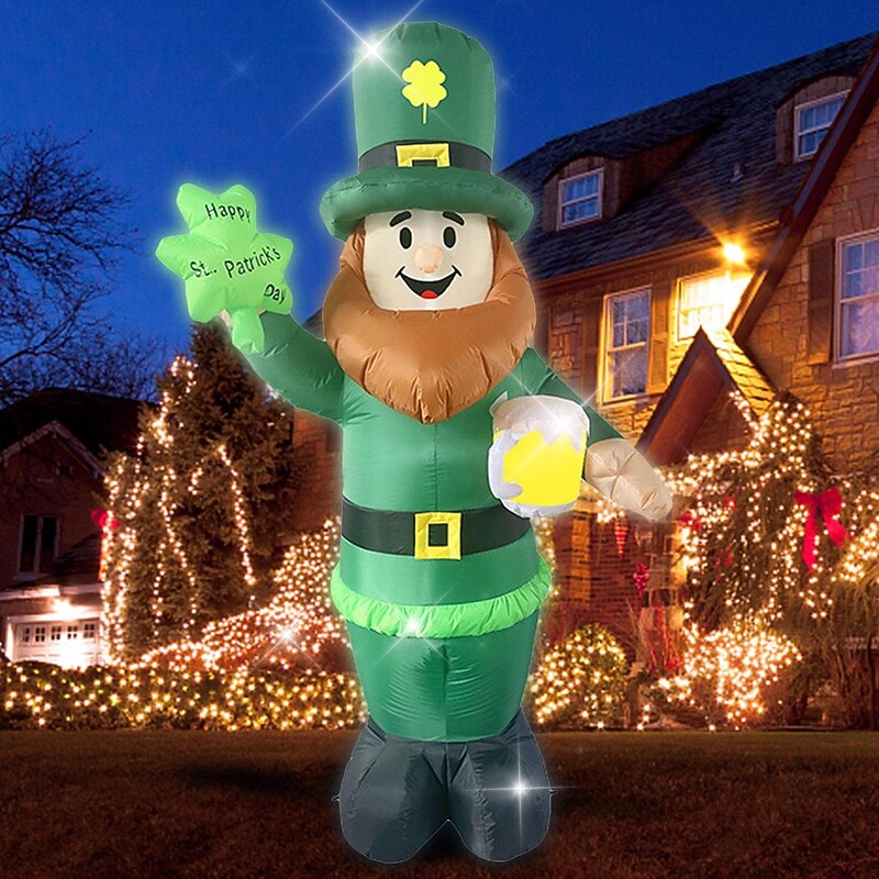 7.8FT 2.4M St. Patrick's Day Elderly Inflatable Air Model - Indoor Courtyard Garden Lawn Festive Atmosphere Decoration with LED Light 1pc2