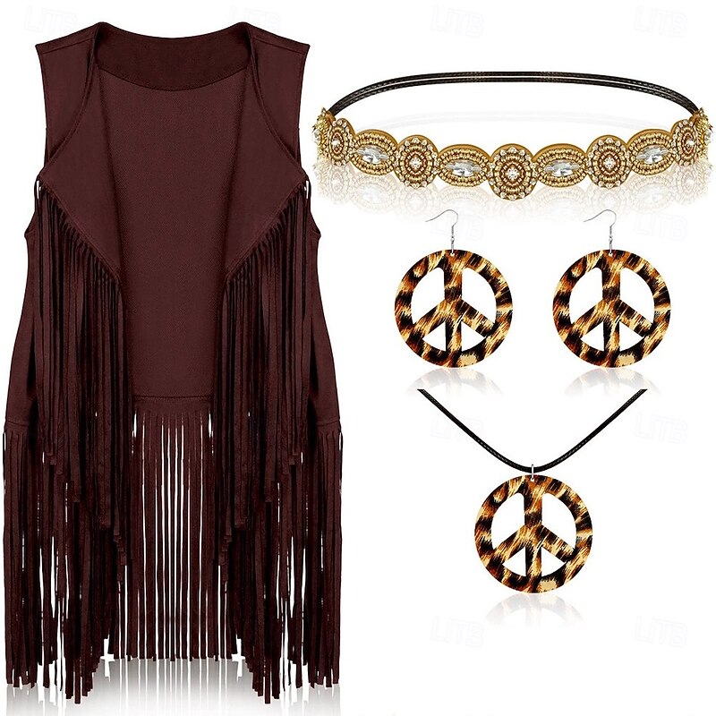 Retro Vintage 1960s 1970s Cosplay Costume Outfits Accesories Set Hippie Fancy Dress Women's Carnival Masquerade Party / Evening Pride Parade Pride Month Adults' Vest Headwear Earring Spring & Summer2