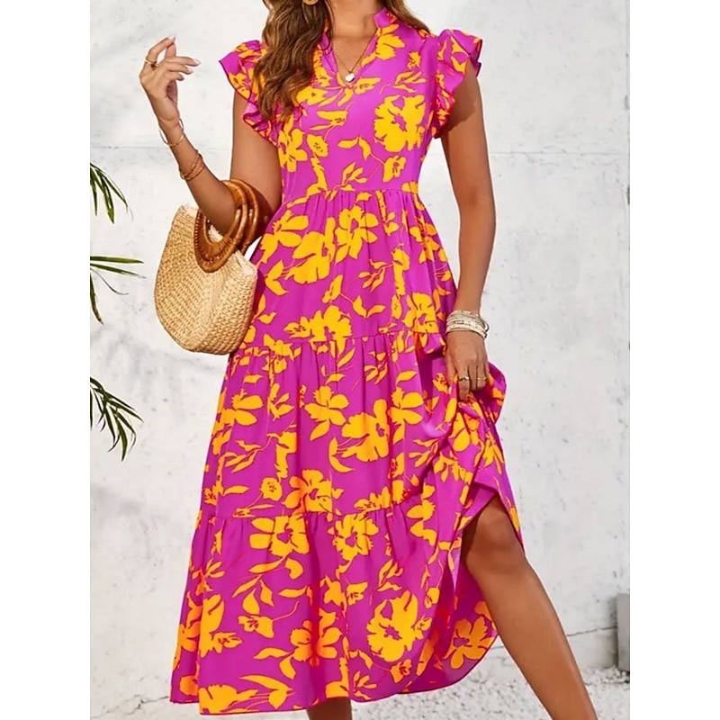 Women's Maxi Dress Casual Dress Swing Dress A Line Dress Tank Dress Stylish Casual Vacation Daily Regular Fit Floral Sleeveless V Neck Yellow Purple Summer4