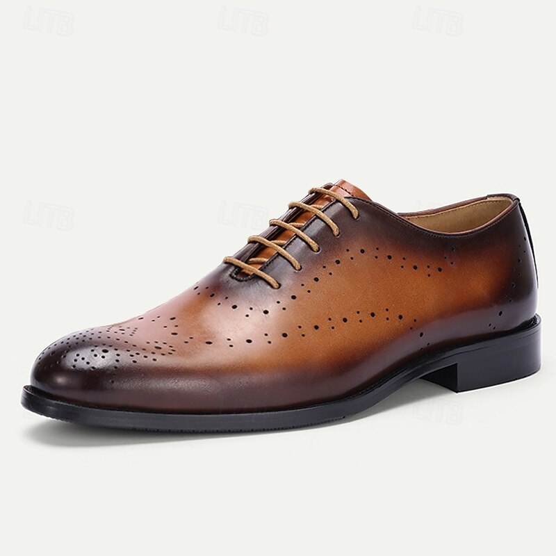 Men's Premium Cowhide Leather Oxford Shoes – Gradient Brown Formal Lace-Up Design for Business, Weddings and Special Occasions4
