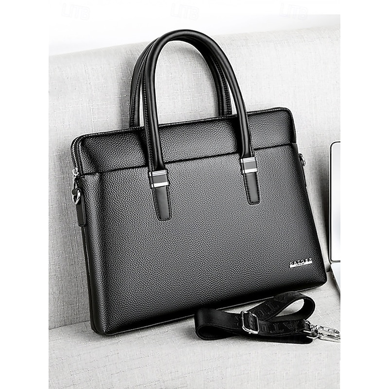 Men's Faux Leather Business Briefcase with Detachable Shoulder Strap – Professional Laptop Bag for Office and Travel Black Brown