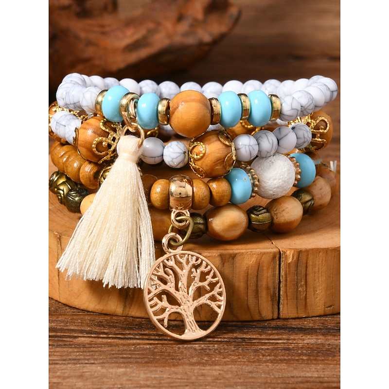 Vintage Style Ball Fashion Personalized Wood Bracelet Jewelry Black / White / Pink For Holiday