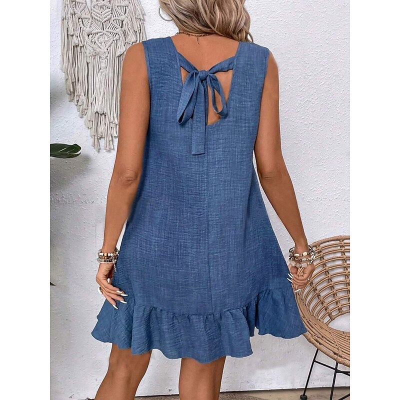 Women's Mini Dress Off The Shoulder Dress Casual Outdoor Regular Fit Graphic Sleeveless Crewneck Blue Fuchsia Green Apricot Summer4