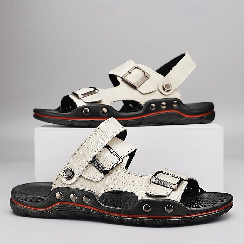 Men's Adjustable Buckle Strap Sandals – Stylish Crocodile-Pattern Design, Cushioned Sole, Durable Outdoor Summer Footwear for Casual and Travel Use3