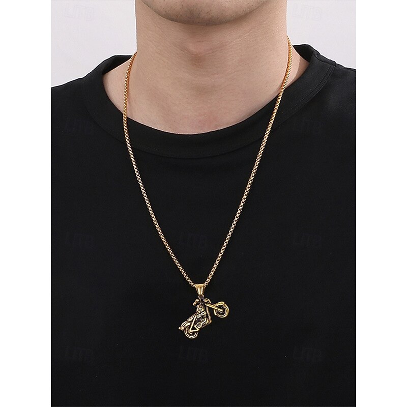 Stainless Steel Motorcycle Pendant Necklace for Men – Durable Biker Chain Jewelry, Perfect for Casual Wear and Gifts3