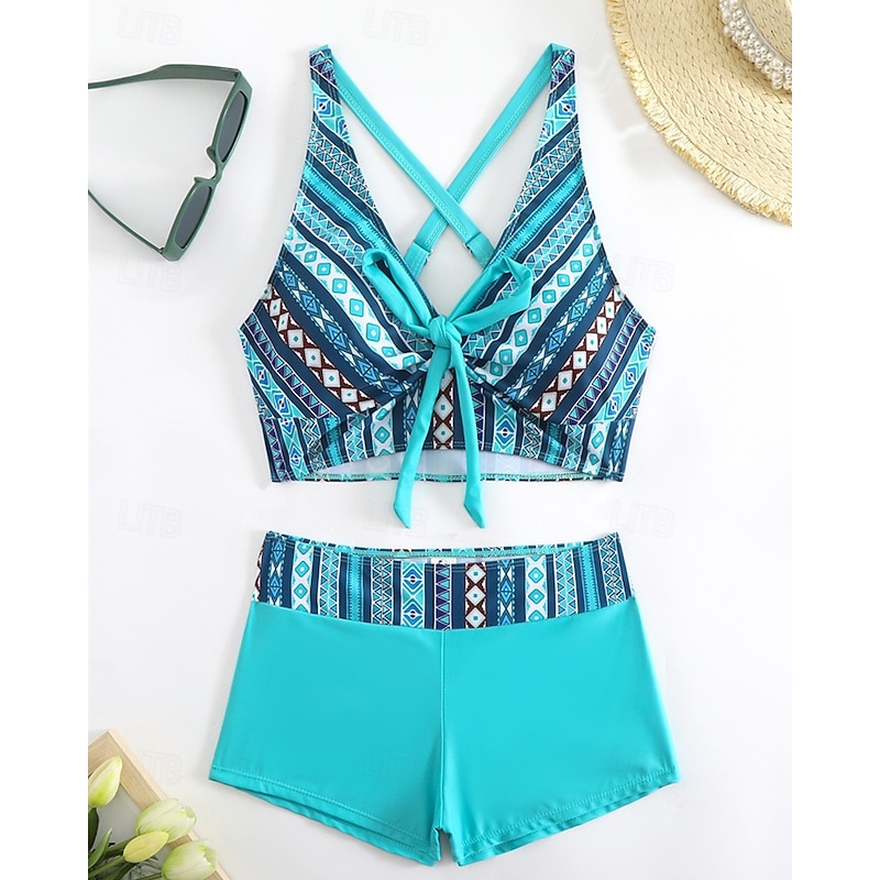 Women's Tankini Two Piece Swimsuit V Neck Swimwear Swimwear Black Blue Breathable Quick Dry Lightweight Sleeveless - Swimming Surfing Beach Summer Spring Plus Size2