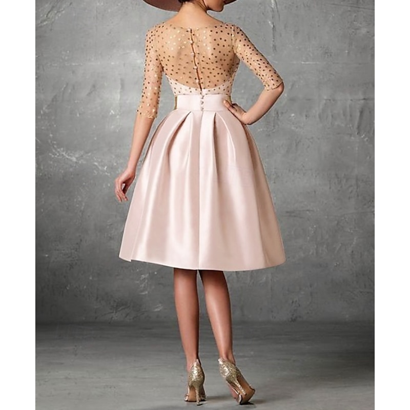 Beach Wedding A-Line Cocktail Dresses Elegant Dress Wedding Guest Kentucky Knee Length Half Sleeve Jewel Neck Pocket Satin with Buttons Pocket Dresses2