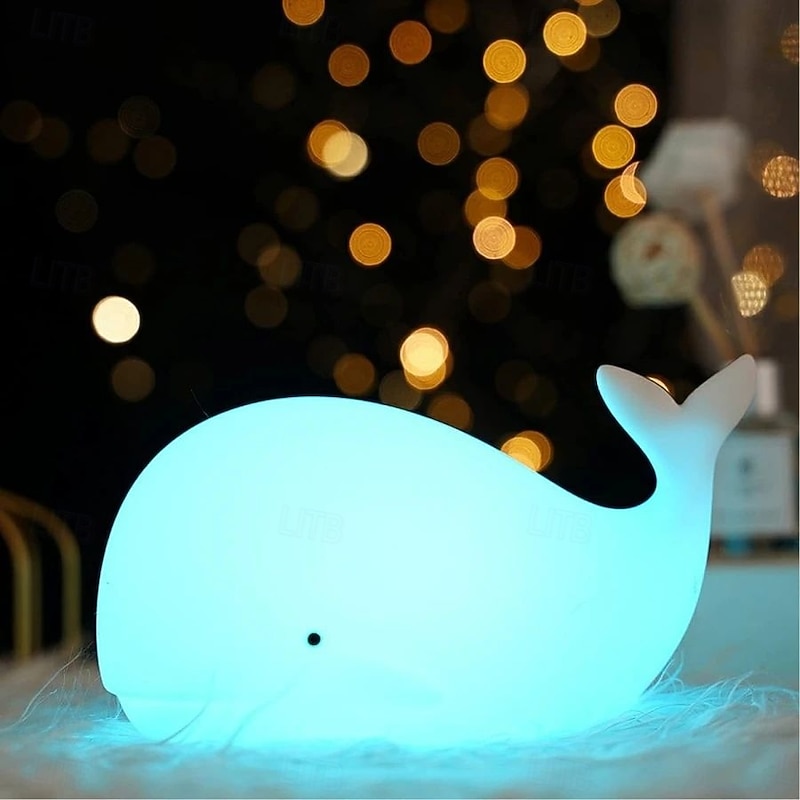 Soft Silicon Cartoon Whale Night Light - USB Rechargeable Kids Bedroom Sleep Lamp, Perfect Gift for Children and Friends3