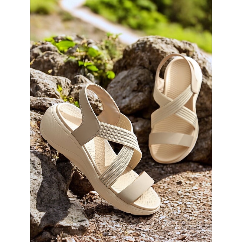 Women's Black Sport Sandals with Elastic Straps and Cushioned Sole for Summer Casual Wear and Outdoor Comfort