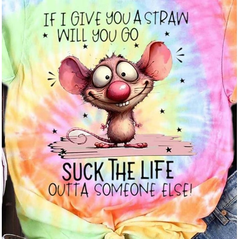 Women's T Shirt Tie Dye Letter Casual Short Sleeve Round Neck Regular Tops Daily Print Pink Red Blue Purple Rainbow Summer3