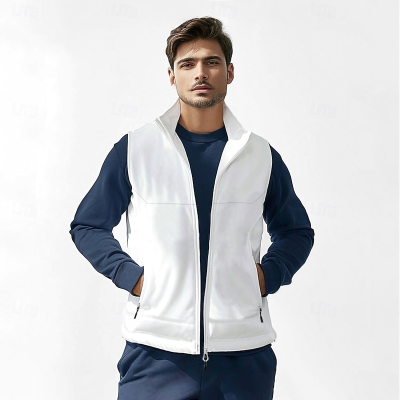 Men's Waistcoat Training Outdoor Vacation Sports & Outdoor Neutral Fashion Spring Fall Polyester Solid Color Turtleneck Black White Navy Blue Army Green Vest